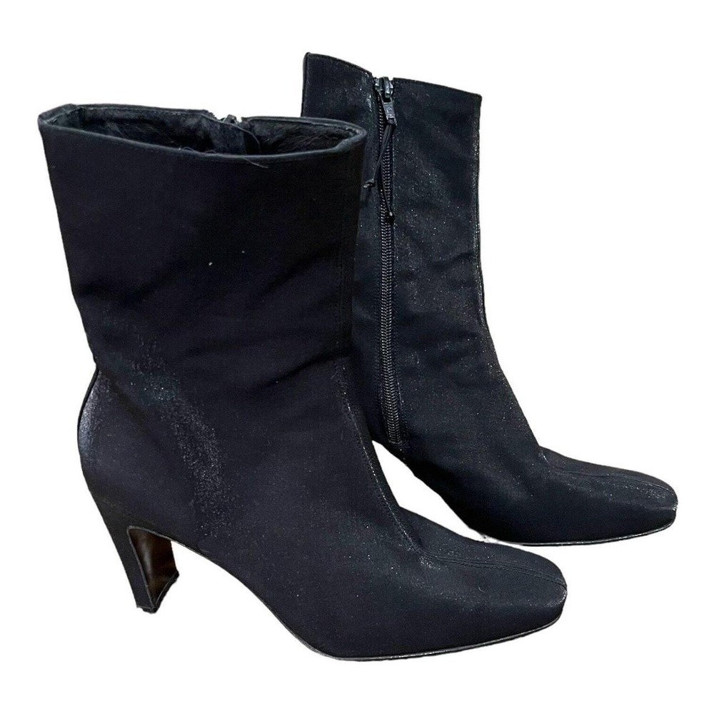 Donald J Pliner Black High Heeled Boot Booties Side Zip size 9.0 M Sleek Nylon